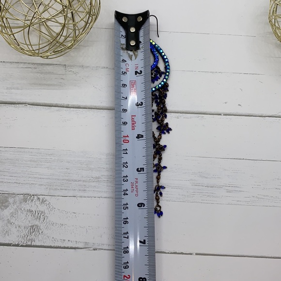 Peacock inspired hand crafted teardrop chandler earrings - Picture 3 of 3